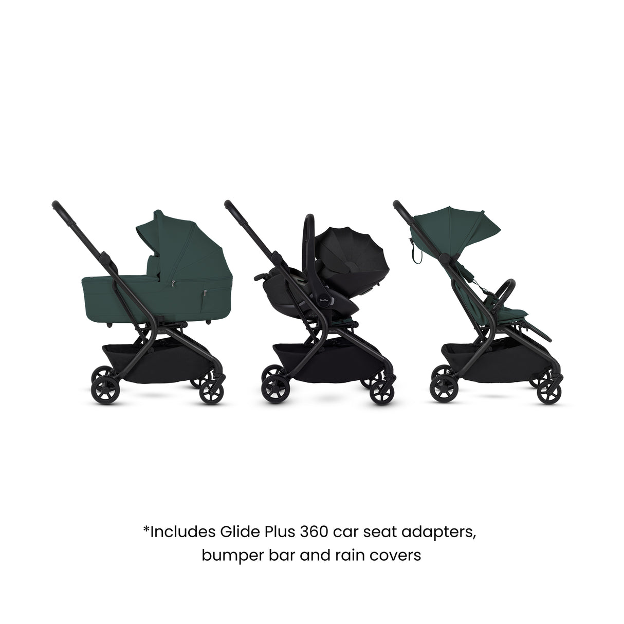 Silver Cross Nia Travel System with Glide 360 Plus Car Seat & ISOFIX Base - Conifer