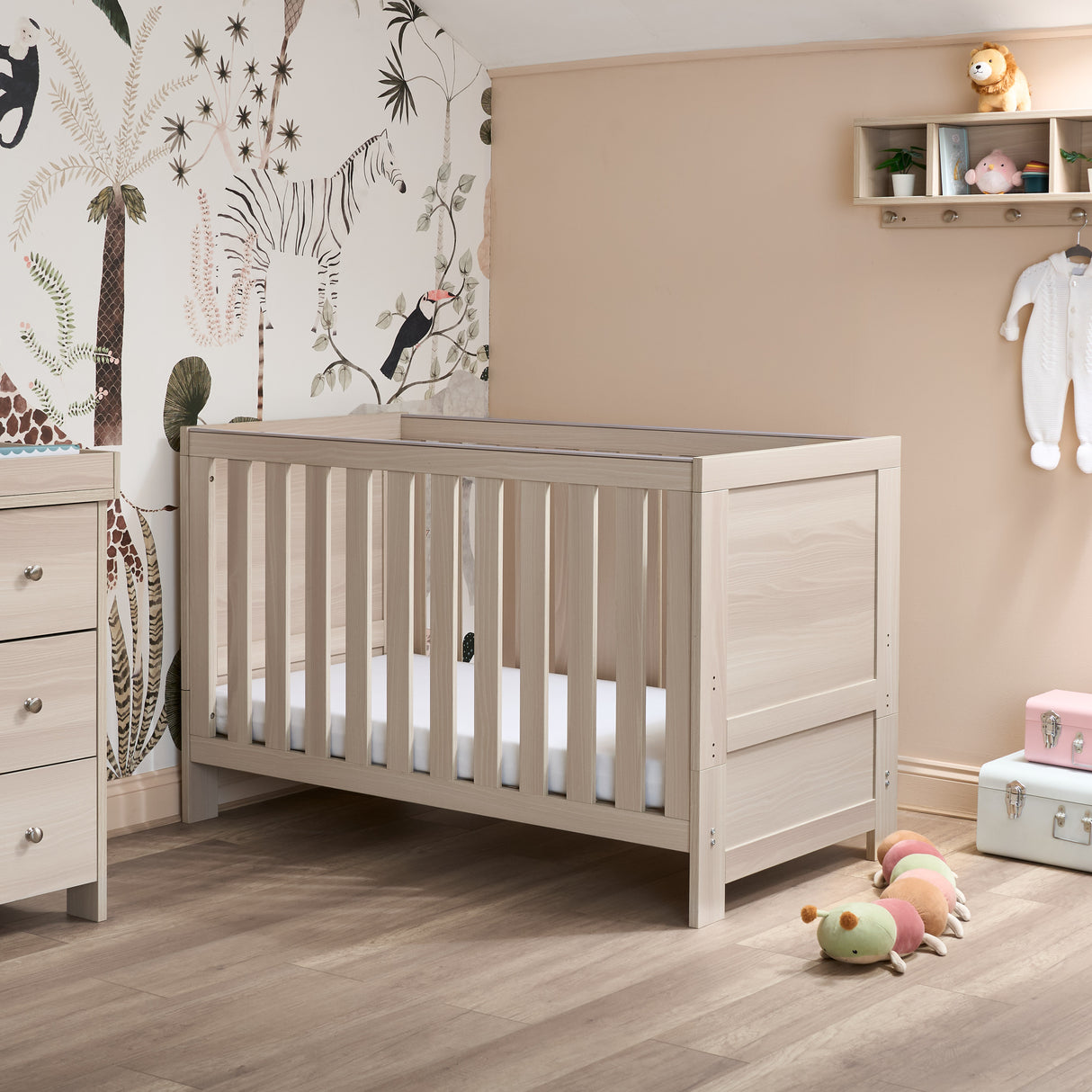 Obaby Nika 3 Piece Nursery Furniture Set with Cotbed, Dresser and Wardrobe - Aspen