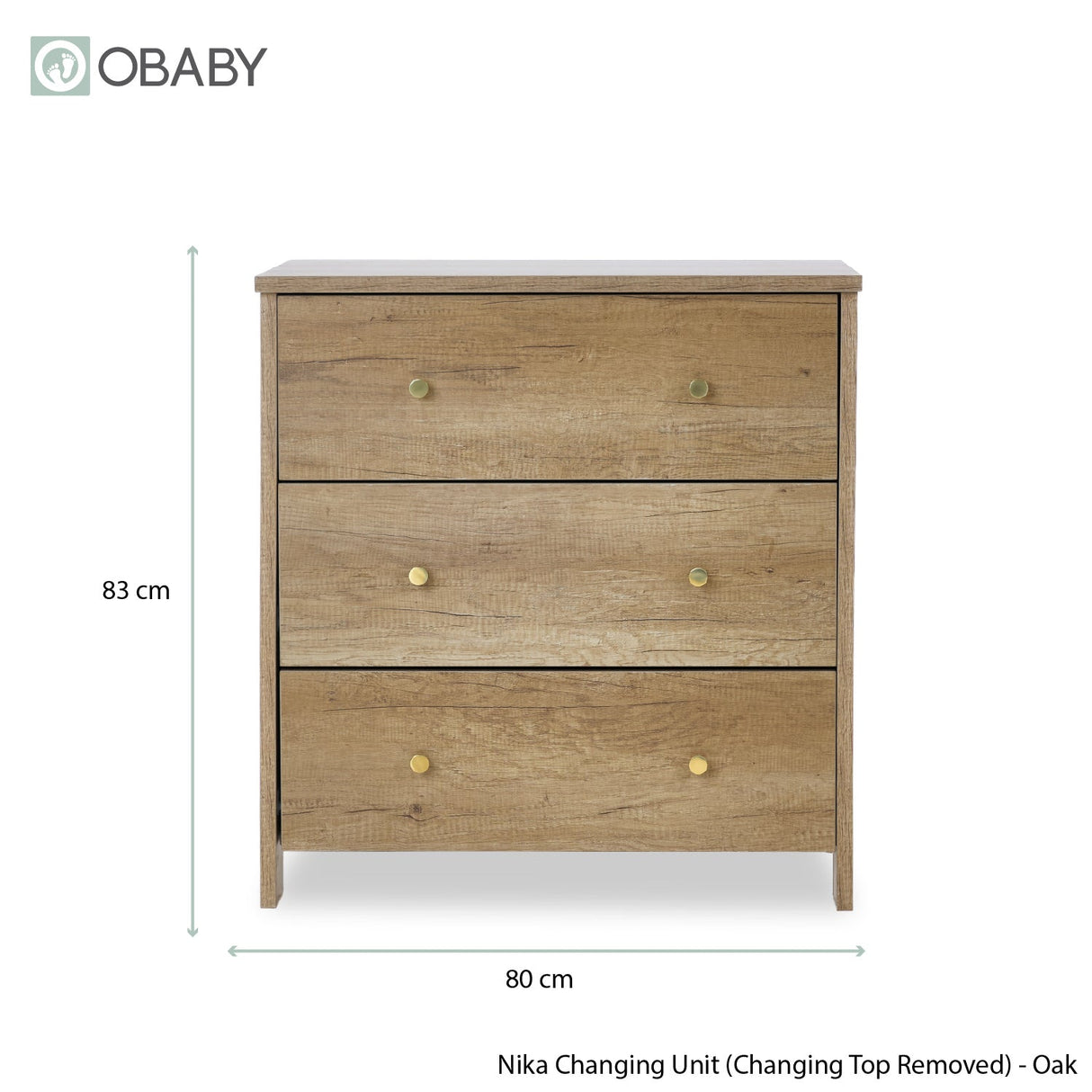 Obaby Nika 2 Piece Nursery Furniture Set with Cot Bed, Under Drawer and Dresser - Oak
