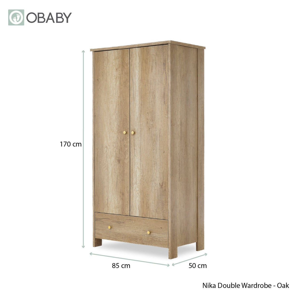 Obaby Nika Double Wardrobe - Oak