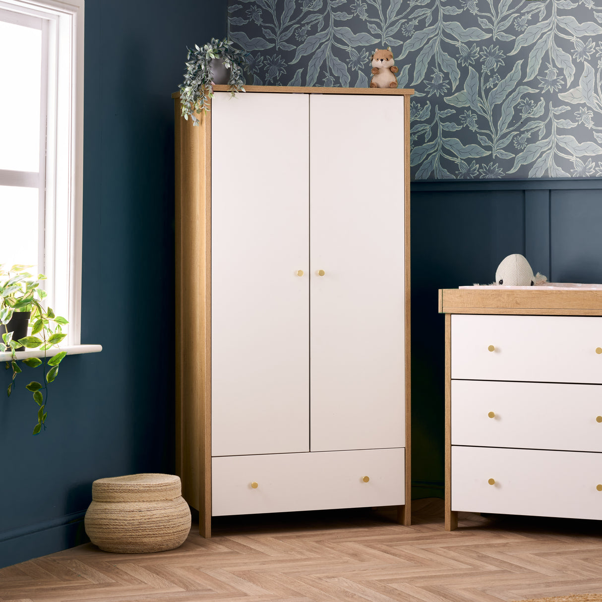 Obaby Nika Double Wardrobe - Oak & White