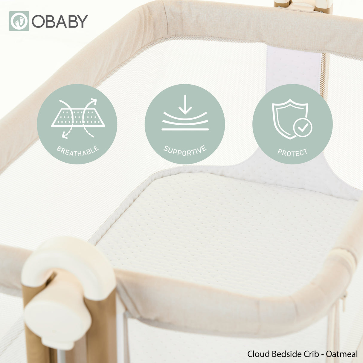 Obaby Cloud Bedside Crib - Oatmeal