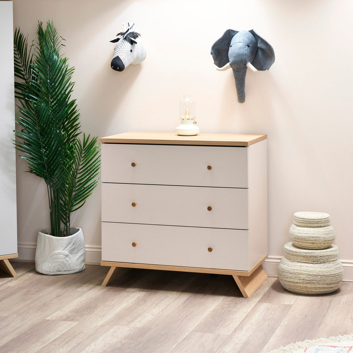 Obaby Thea 3 Piece Nursery Furniture Set with Cot Bed, Dresser & Wardrobe - Latte