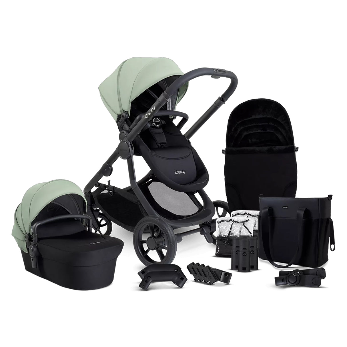 iCandy Orange 4 Complete Double Pushchair Bundle with Accessories - Pistachio