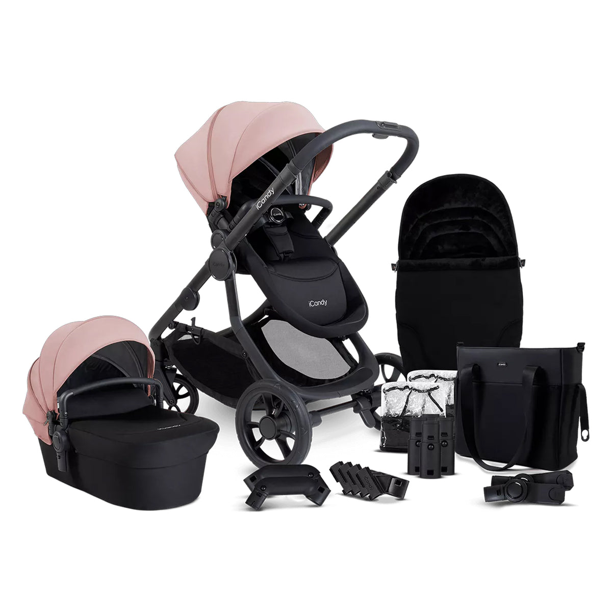 iCandy Orange Single to Double Pushchair Bundle with Accessories