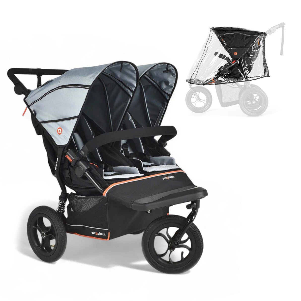 Out n About Nipper V6 Double Pushchair - Rocksalt Grey