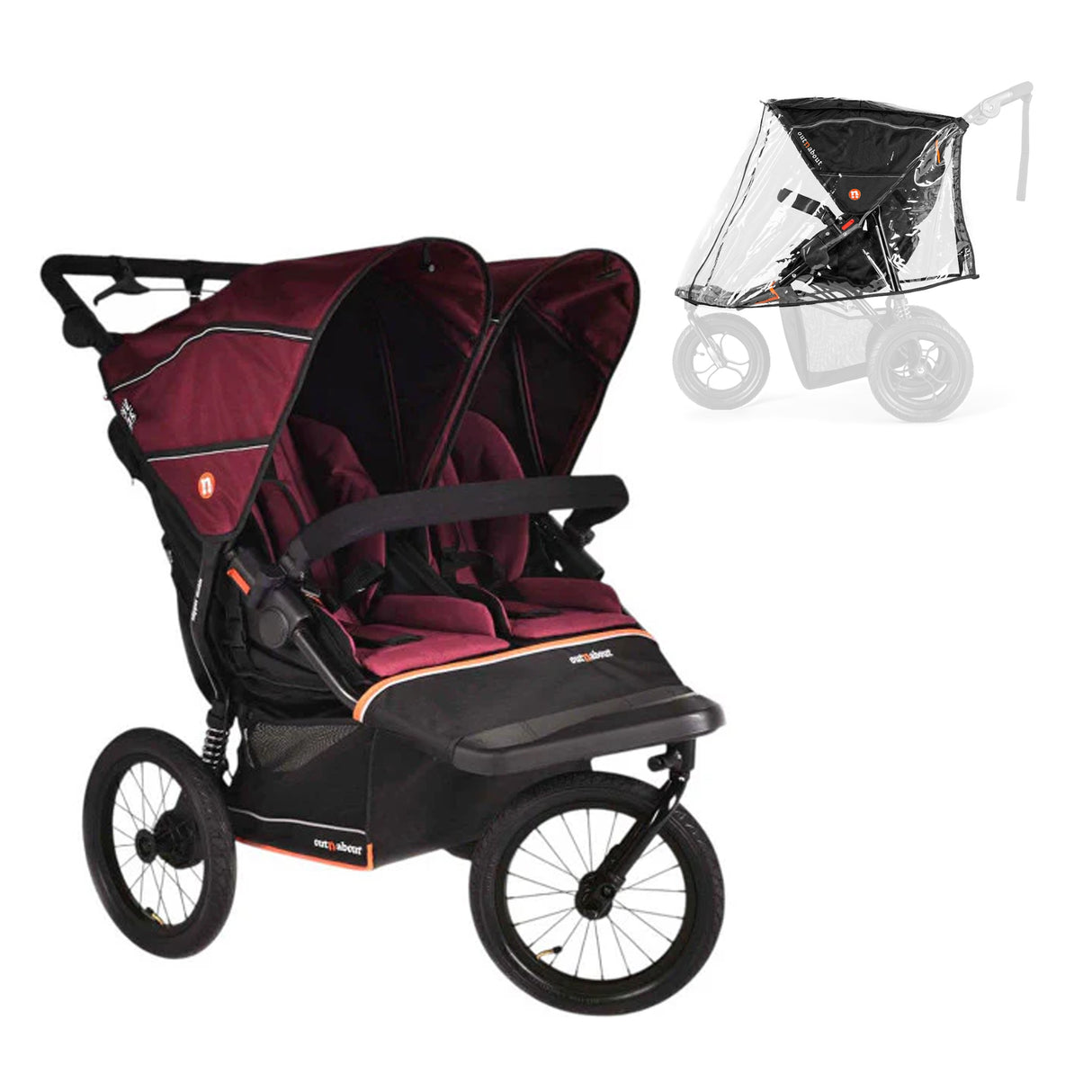 Out n About Nipper V6 Plus Double Pushchair - Brambleberry Red