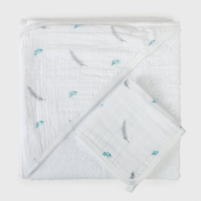 Petite Piccolo Hooded Bath Towel & Washcloth Set – Feathers