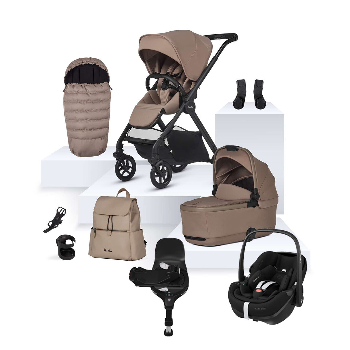 Silver Cross Reef 2 Ultimate Travel System Bundle with Maxi Cosi Pebble Pro2 Car Seat and ISOFIX Base - Mocha