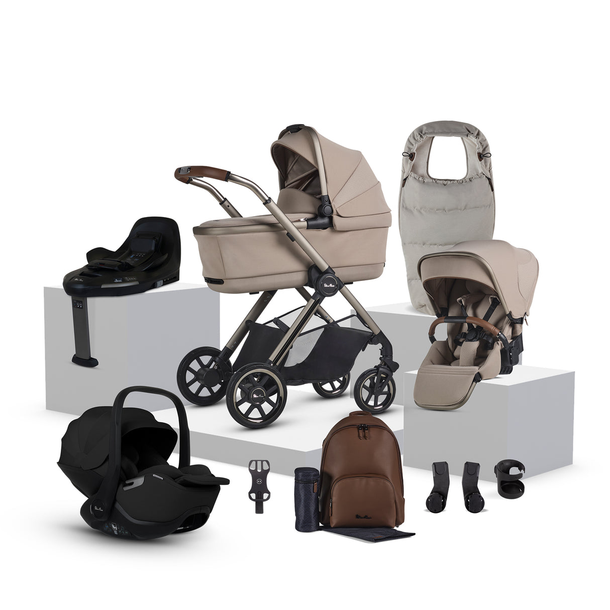 Silver Cross Reef 2 Special Edition Ultimate Travel System Bundle with Glide Plus 360 Car Seat and ISOFIX Base - Frappe