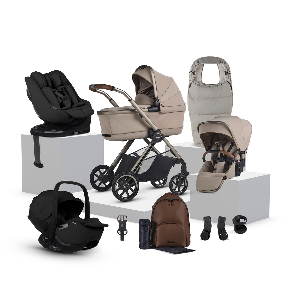 Silver Cross Reef 2 Special Edition Ultimate Travel System Bundle with Glide Plus 360, Approach Plus 360 Car Seat and ISOFIX Base - Frappe