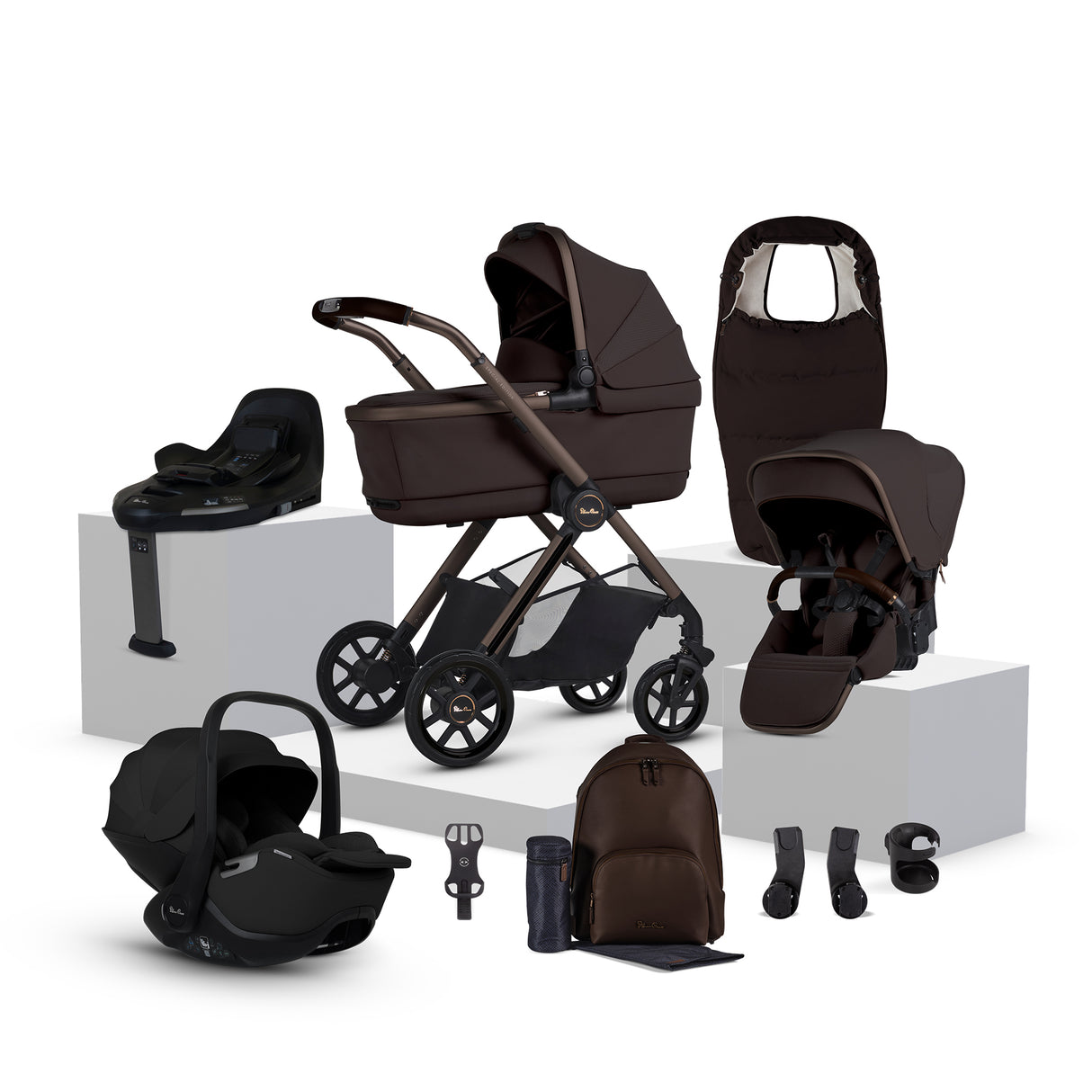 Silver Cross Reef 2 Special Edition Ultimate Travel System Bundle with Glide Plus 360 Car Seat and ISOFIX Base - Ganache