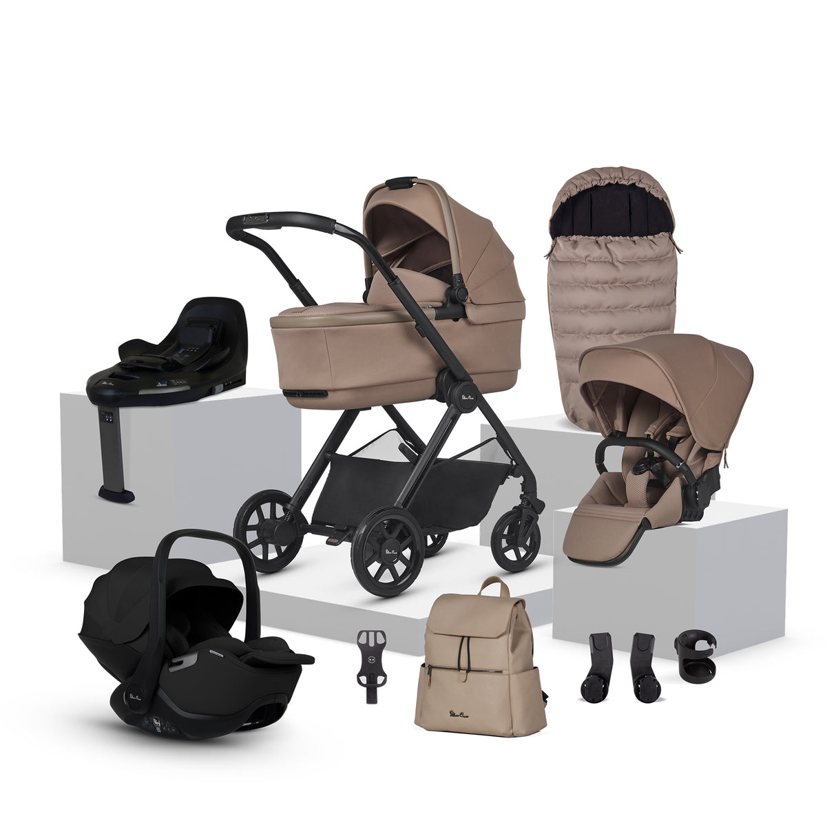 Silver Cross Reef 2 Ultimate Travel System Bundle with Glide Plus 360 Car Seat and ISOFIX Base - Mocha