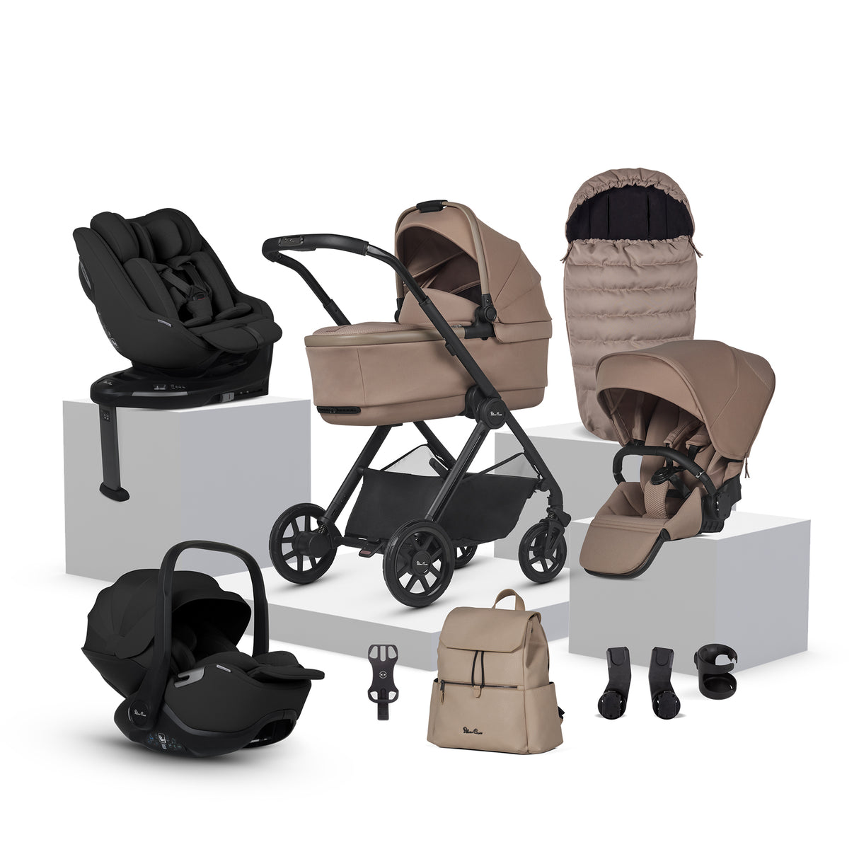 Silver Cross Reef 2 Ultimate Travel System Bundle with Glide Plus 360, Approach Plus 360 Car Seat and ISOFIX Base - Mocha