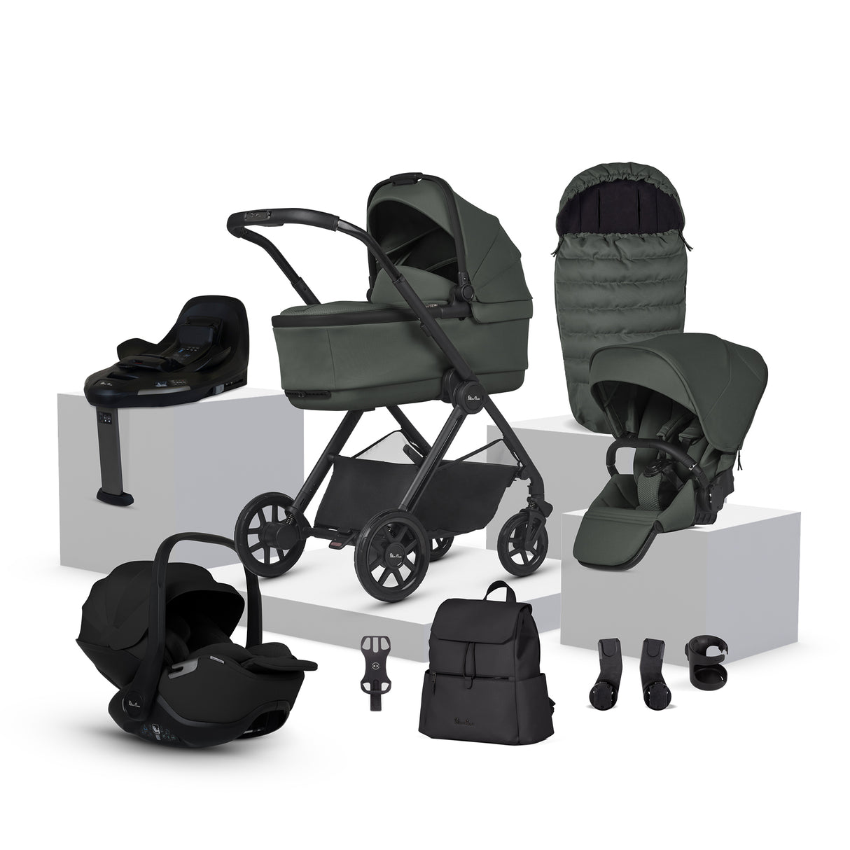 Silver Cross Reef 2 Ultimate Travel System Bundle with Glide Plus 360 Car Seat and ISOFIX Base - Pewter