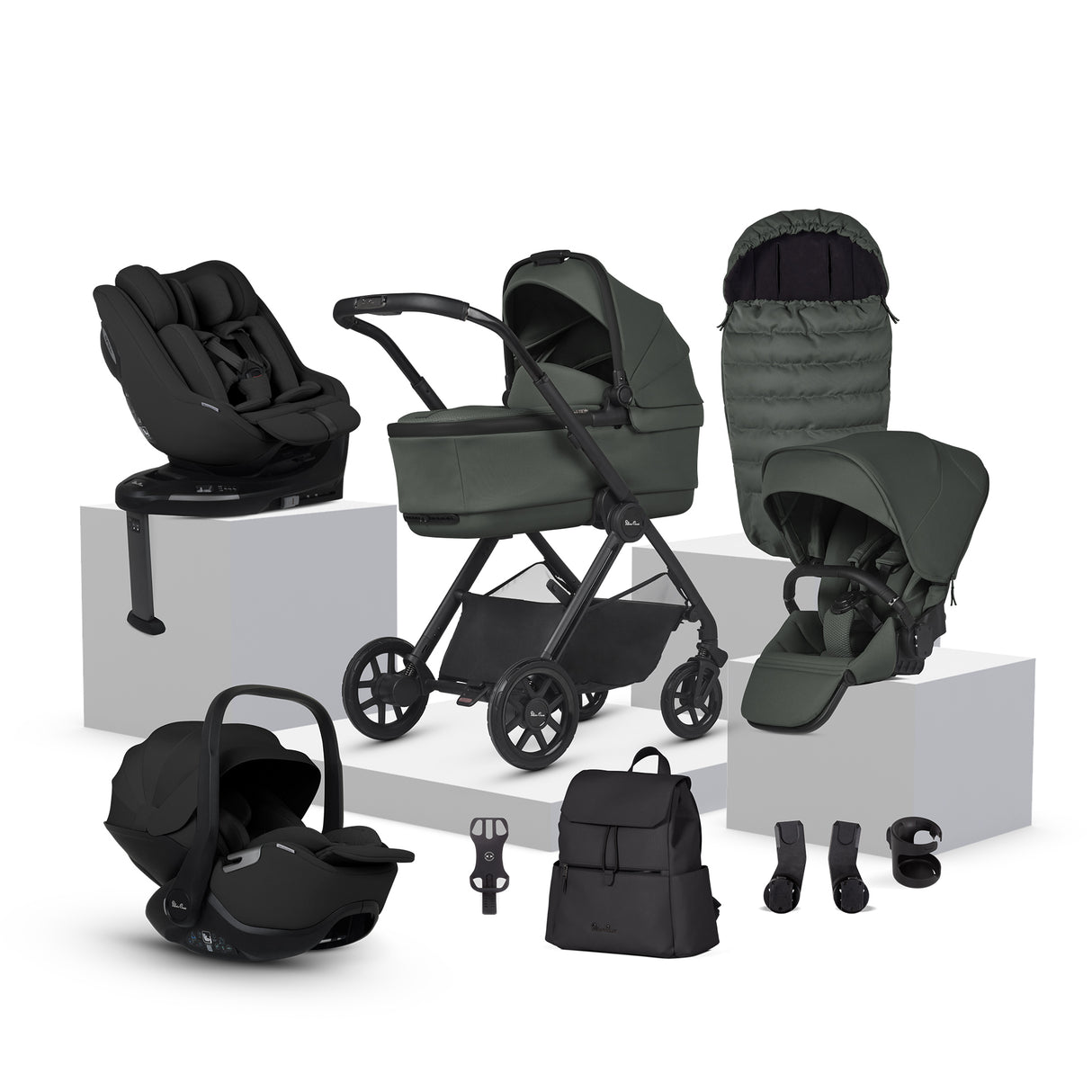 Silver Cross Reef 2 Ultimate Travel System Bundle with Glide Plus 360, Approach Plus 360 Car Seat and ISOFIX Base - Pewter