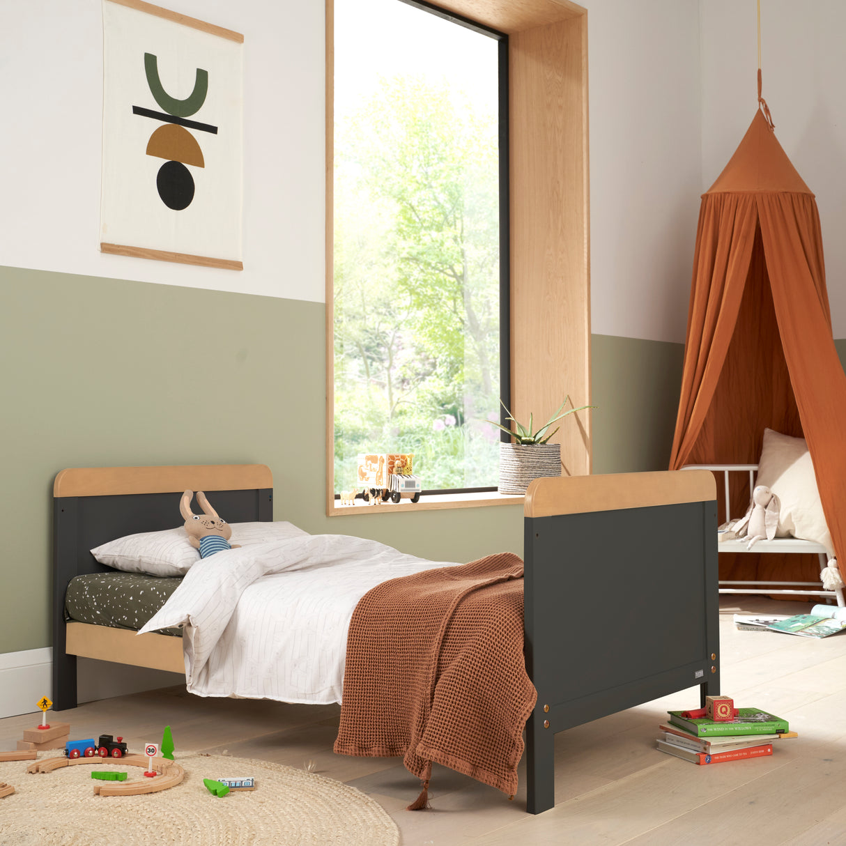 Tutti Bambini Rio 2 Piece Nursery Furniture Set with Cot Bed, Cot Top Changer and Dresser - Slate Grey / Oak