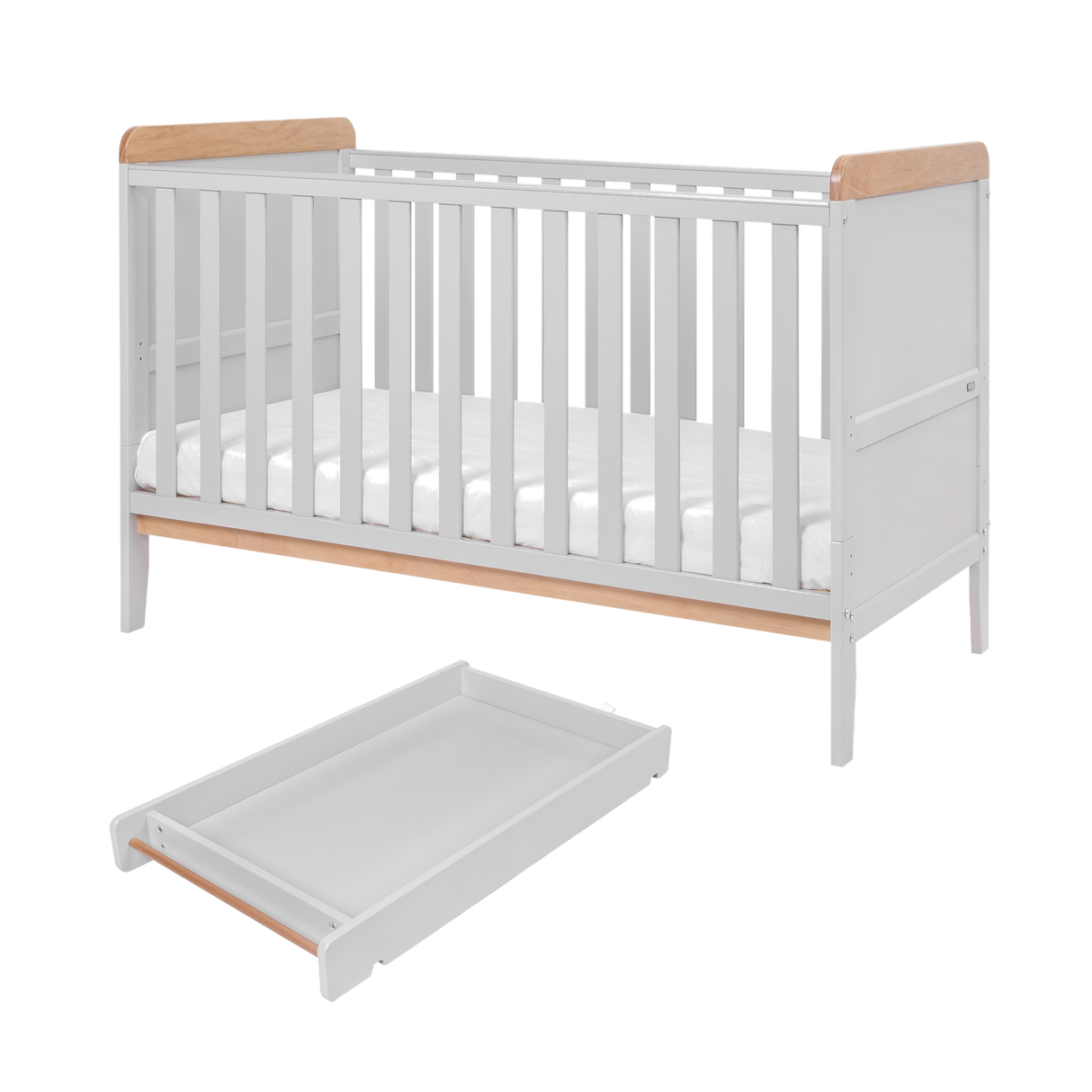 Tutti Bambini Rio Cot Bed with Cot Top Changer & Mattress - Dove Grey & Oak