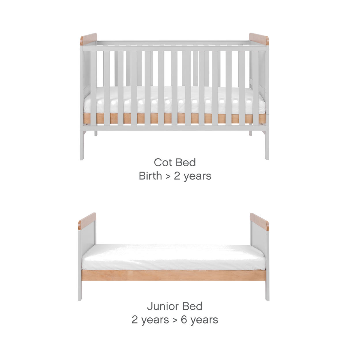 Tutti Bambini Rio Cot Bed with Cot Top Changer & Mattress - Dove Grey & Oak