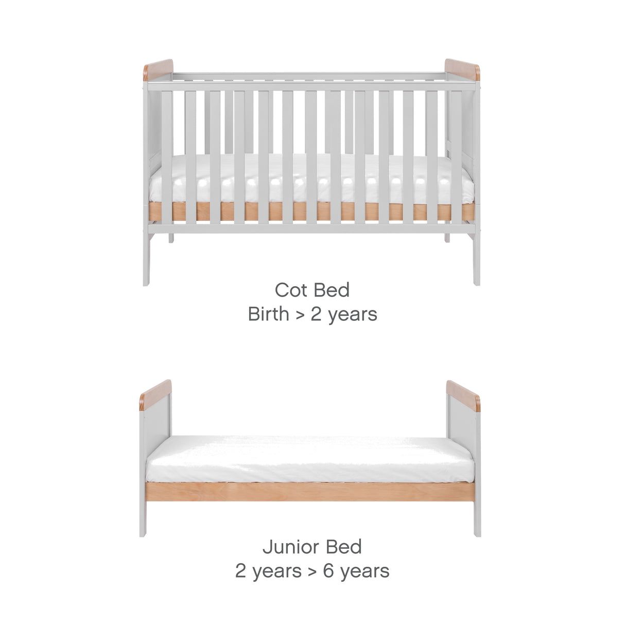 Tutti Bambini Rio 2 Piece Nursery Furniture Set with Cot Bed, Cot Top Changer and Dresser - Dove Grey / Oak