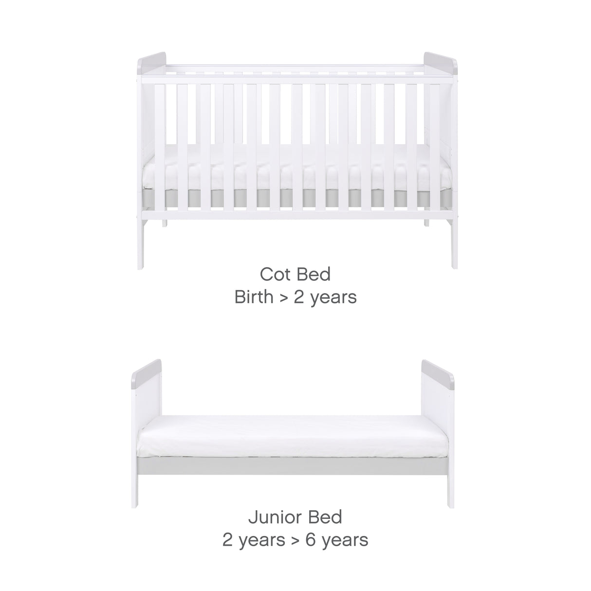Tutti Bambini Rio 3 Piece Nursery Furniture Set with Cot Bed, Cot Top Changer, Dresser and Wardrobe - White / Dove Grey
