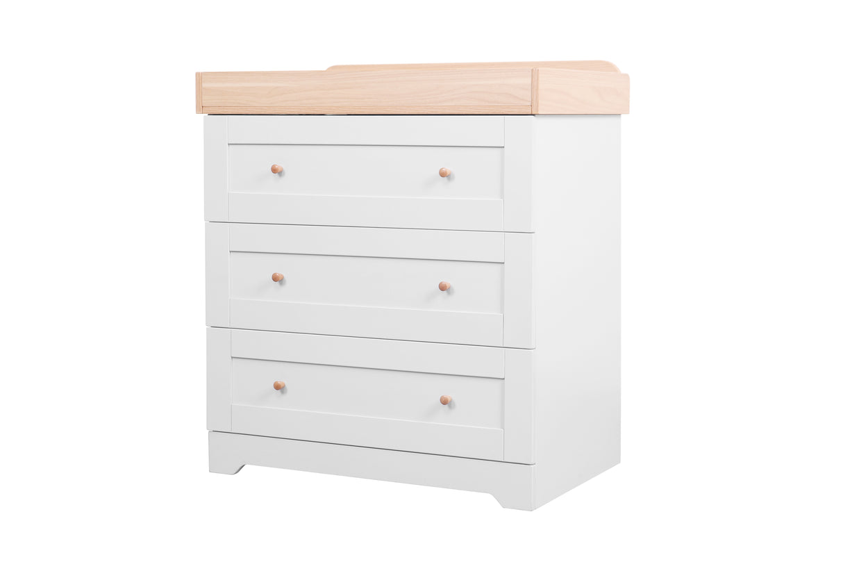 Tutti Bambini Rio 3 Piece Nursery Furniture Set with Cot Bed, Cot Top Changer, Dresser and Wardrobe - Dove Grey / Oak