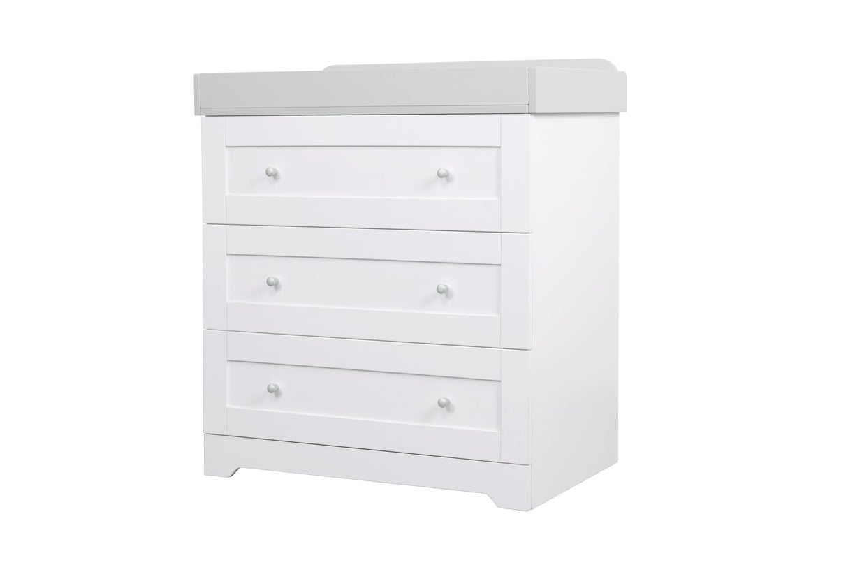 Tutti Bambini Rio 3 Piece Nursery Furniture Set with Cot Bed, Cot Top Changer, Dresser and Wardrobe - White / Dove Grey