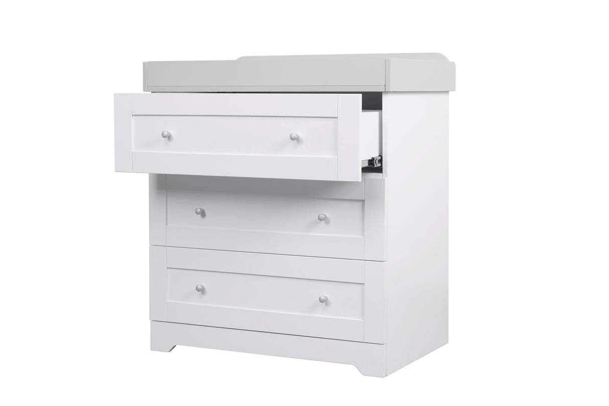 Tutti Bambini Rio 3 Piece Nursery Furniture Set with Cot Bed, Cot Top Changer, Dresser and Wardrobe - White / Dove Grey