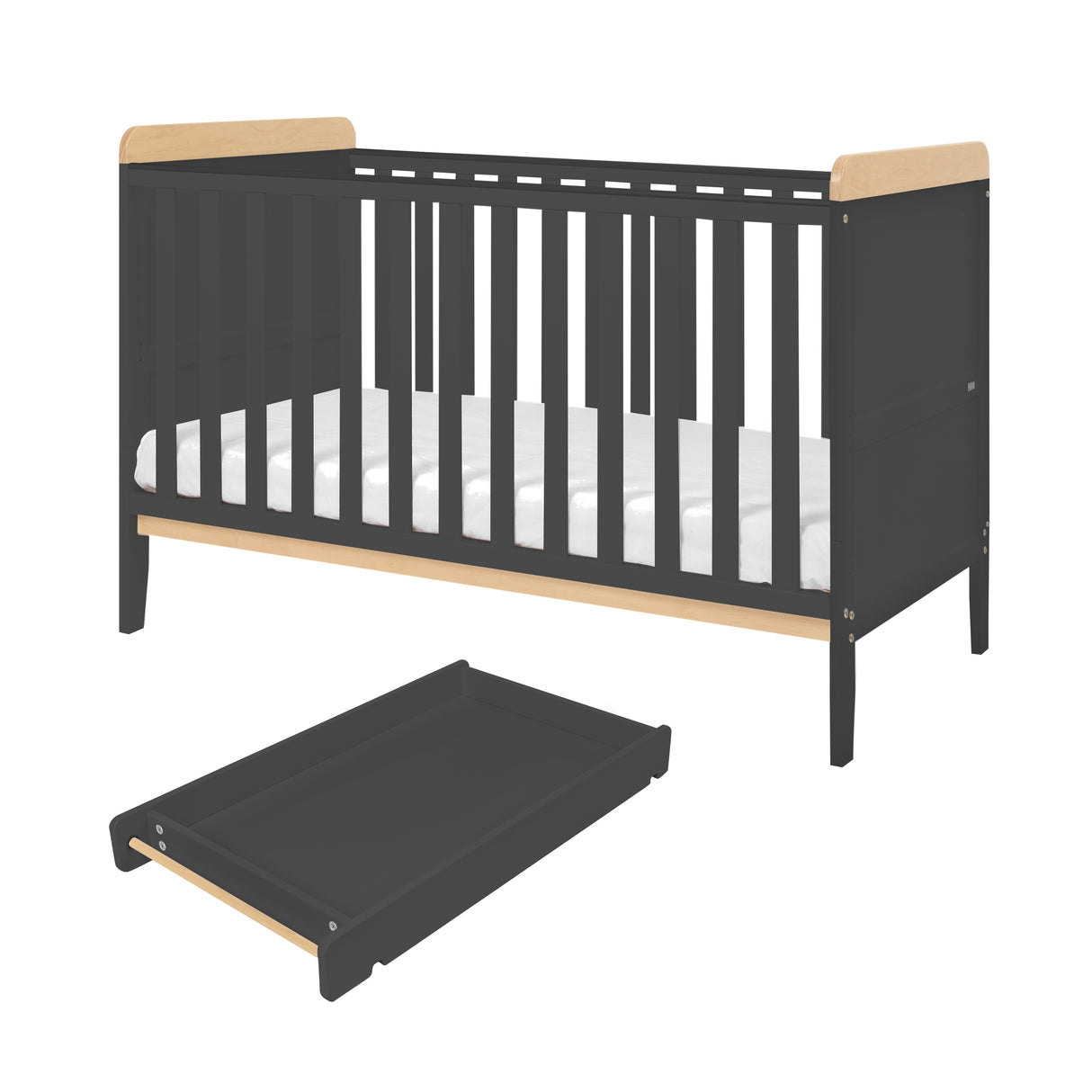 Tutti Bambini Rio Cot Bed with Cot Top Changer & Mattress - Slate Grey & Oak