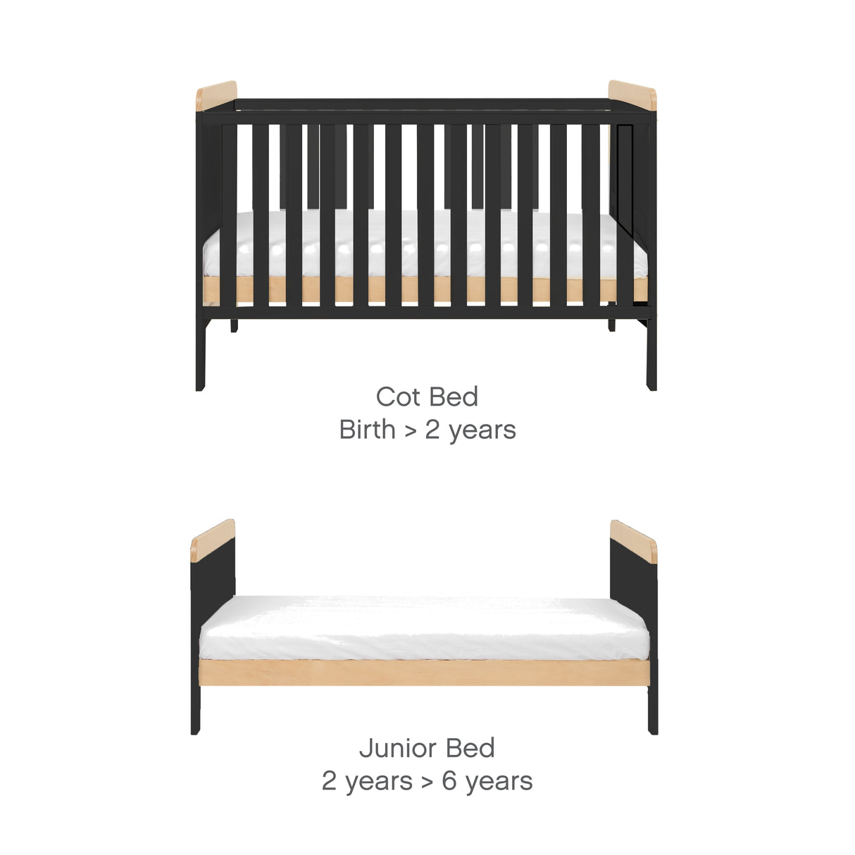 Tutti Bambini Rio Cot Bed with Cot Top Changer & Mattress - Slate Grey & Oak
