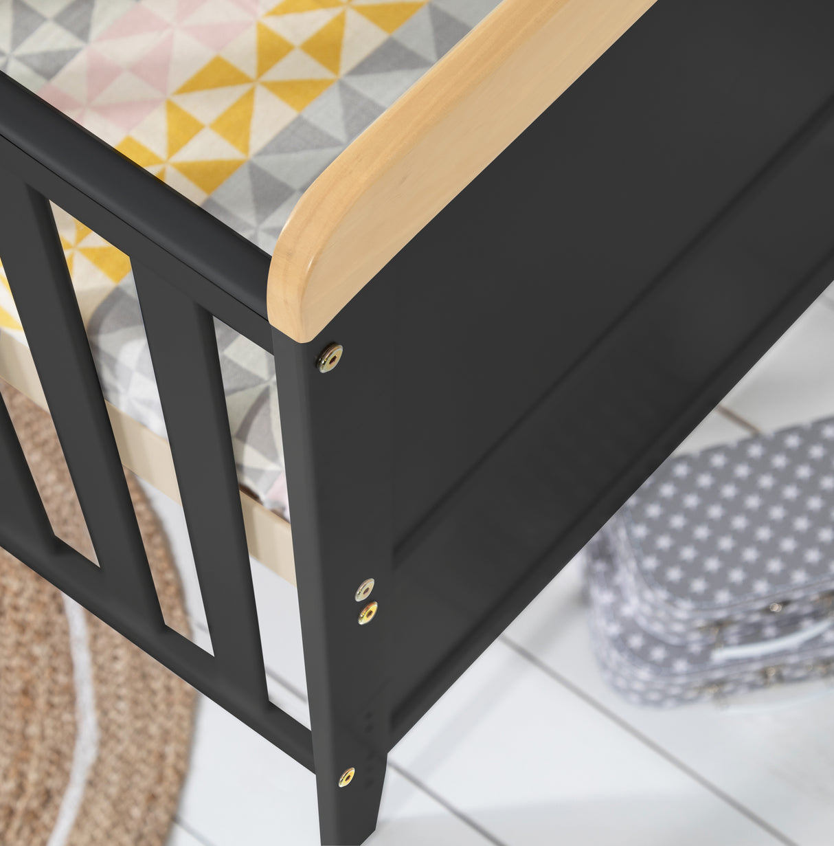 Tutti Bambini Rio 2 Piece Nursery Furniture Set with Cot Bed, Cot Top Changer and Dresser - Slate Grey / Oak