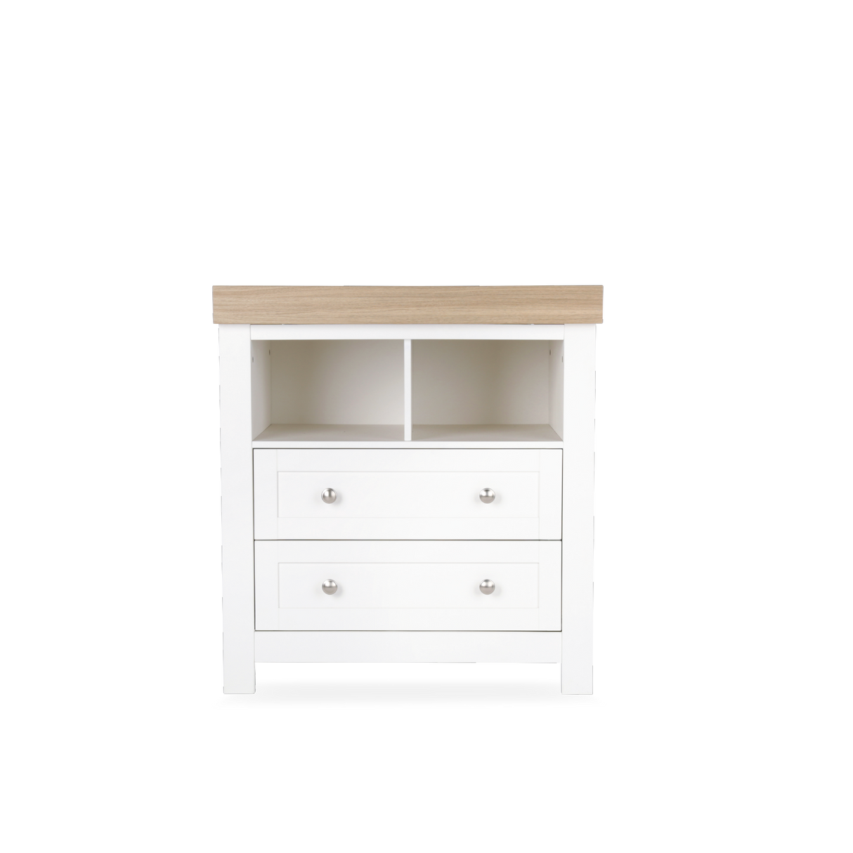 CuddleCo Burford 2 Piece Nursery Furniture Set with Cot Bed and Dresser - White & Oak