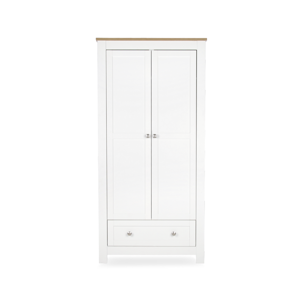 CuddleCo Burford 3 Piece Nursery Furniture Set with Cot Bed, Dresser & Wardrobe - White & Oak