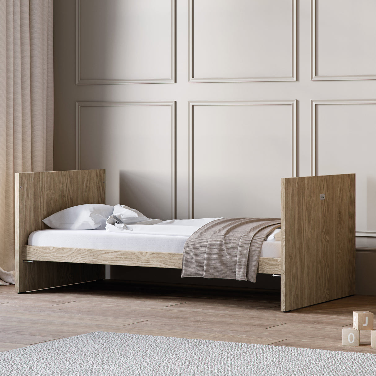 Silver Cross Geneva 4 Piece Nursery Furniture Set with Cot Bed, Under Drawer, Dresser, Wardrobe and Carmel Rocking Chair