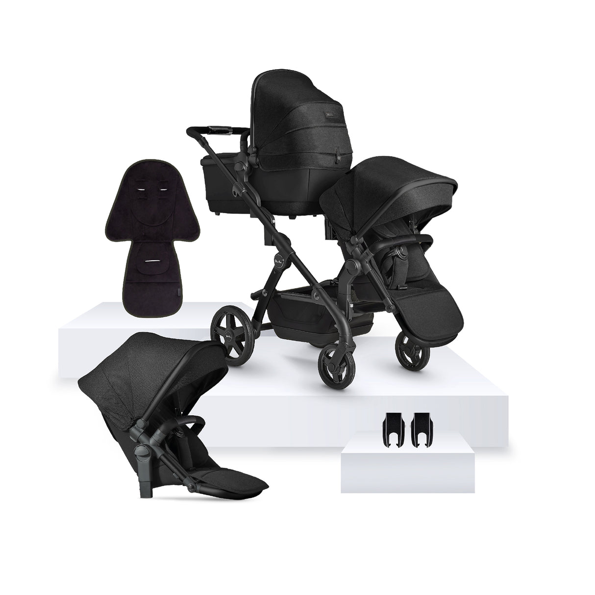 Silver Cross Wave 3 Single to Double Pushchair Bundle - Onyx