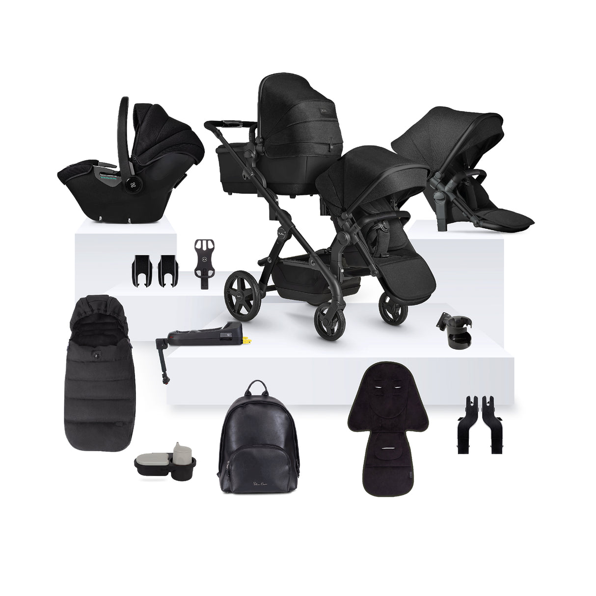 Silver Cross Wave 3 Single to Double Travel System with Dream Car Seat and ISOFIX Base - Onyx