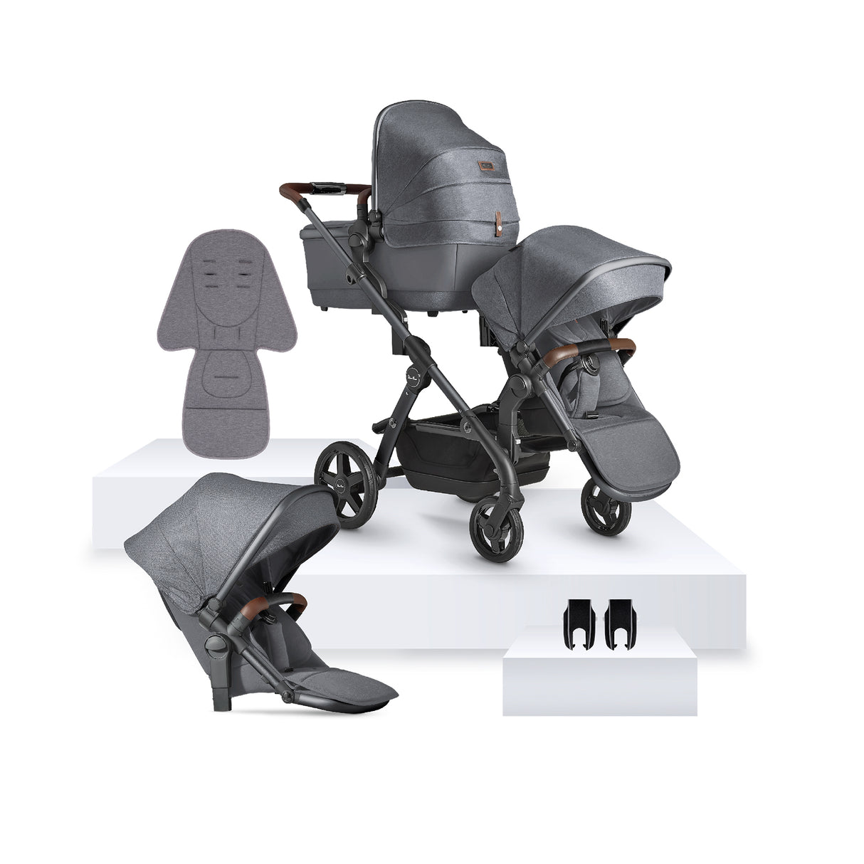 Silver Cross Wave 3 Single to Double Pushchair Bundle - Lunar