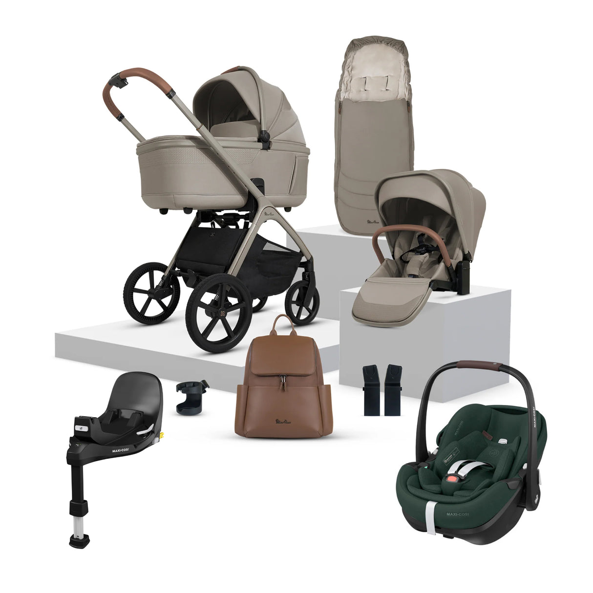 Silver Cross Cove Travel System with Maxi-Cosi Pebble 360 Pro2 & FamilyFix 360 Pro Base – Champagne