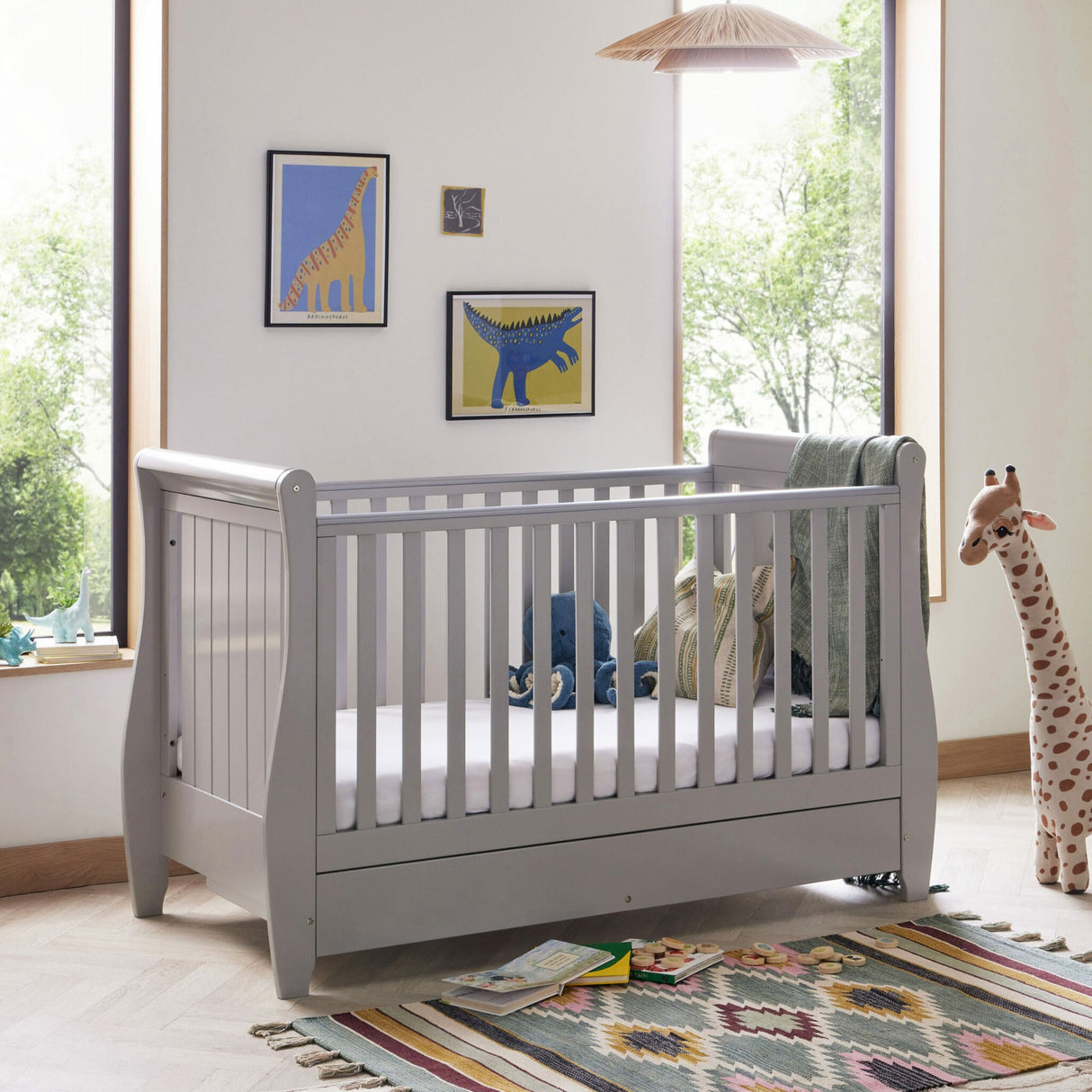 Babymore Stella Drop Side Cot Bed - Grey