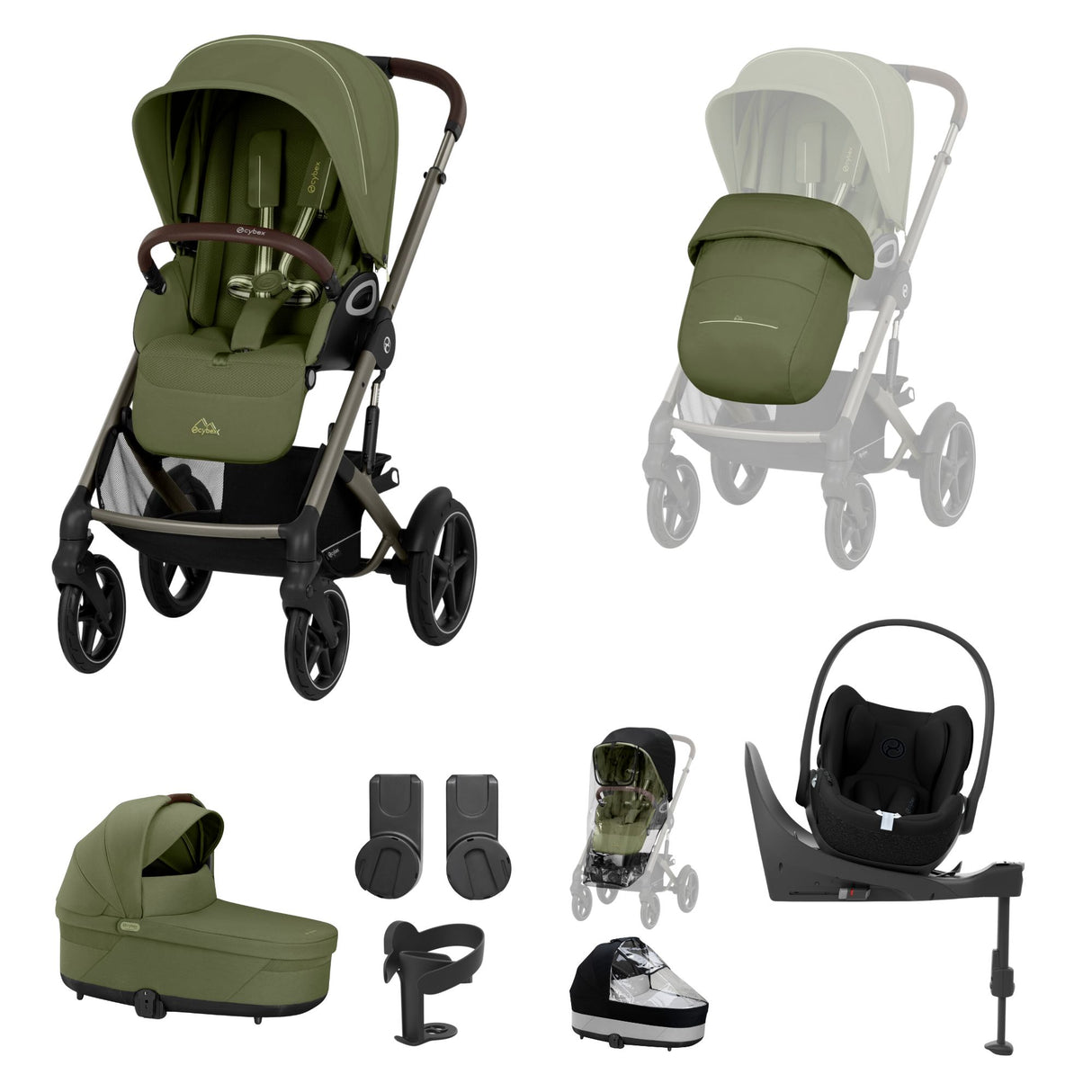 Cybex Talos S Lux Carrycot Travel System with Cloud T Car Seat & ISOFIX Base - Moss Green