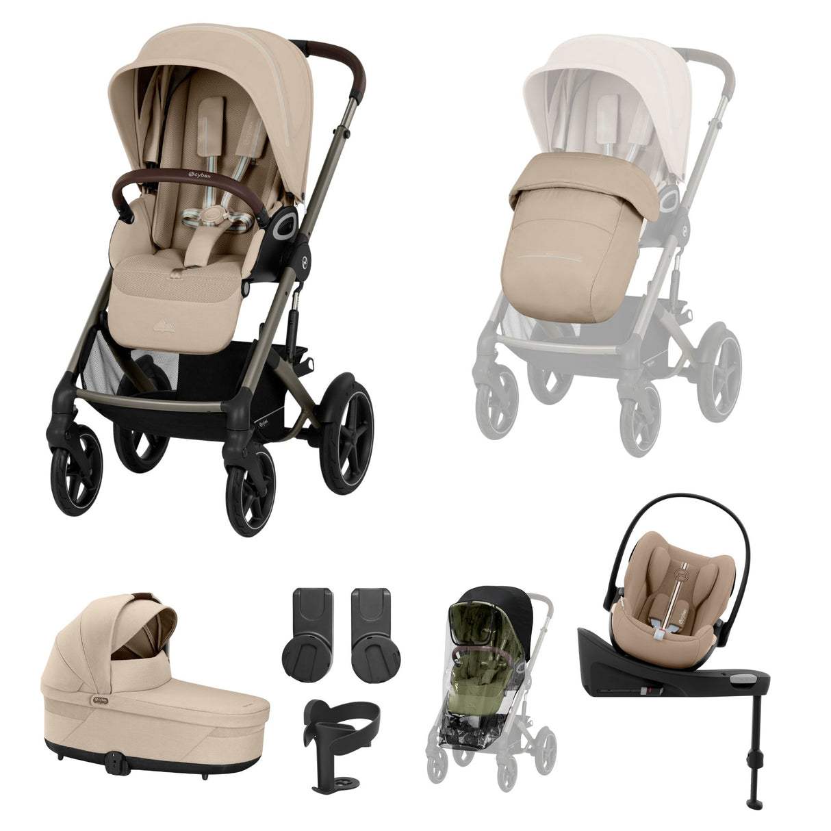 Cybex Talos S Lux Carrycot Travel System with Cloud G Car Seat & ISOFIX Base - Almond Beige