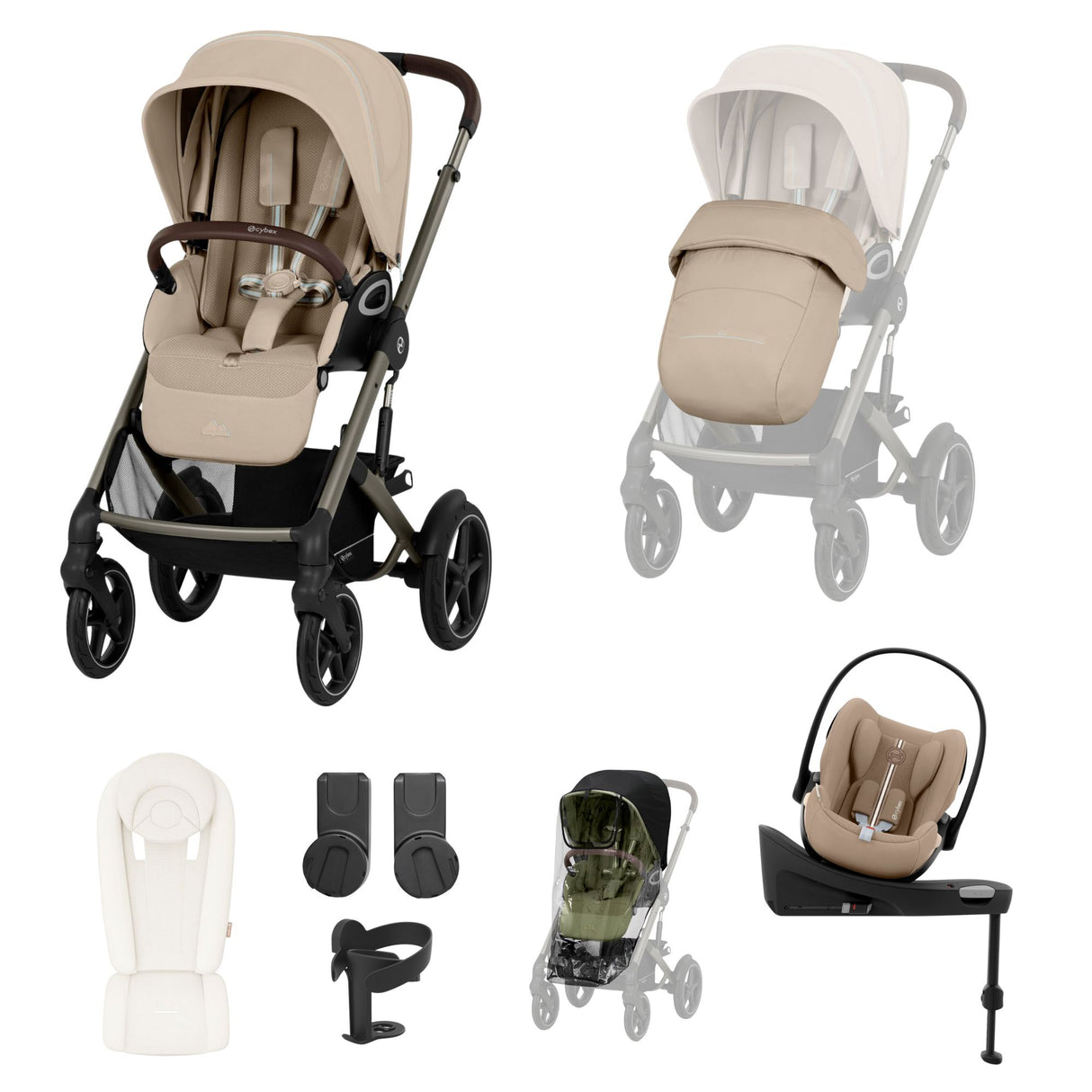 Cybex Talos S Lux Newborn Nest Travel System with Cloud G Car Seat & ISOFIX Base - Almond Beige