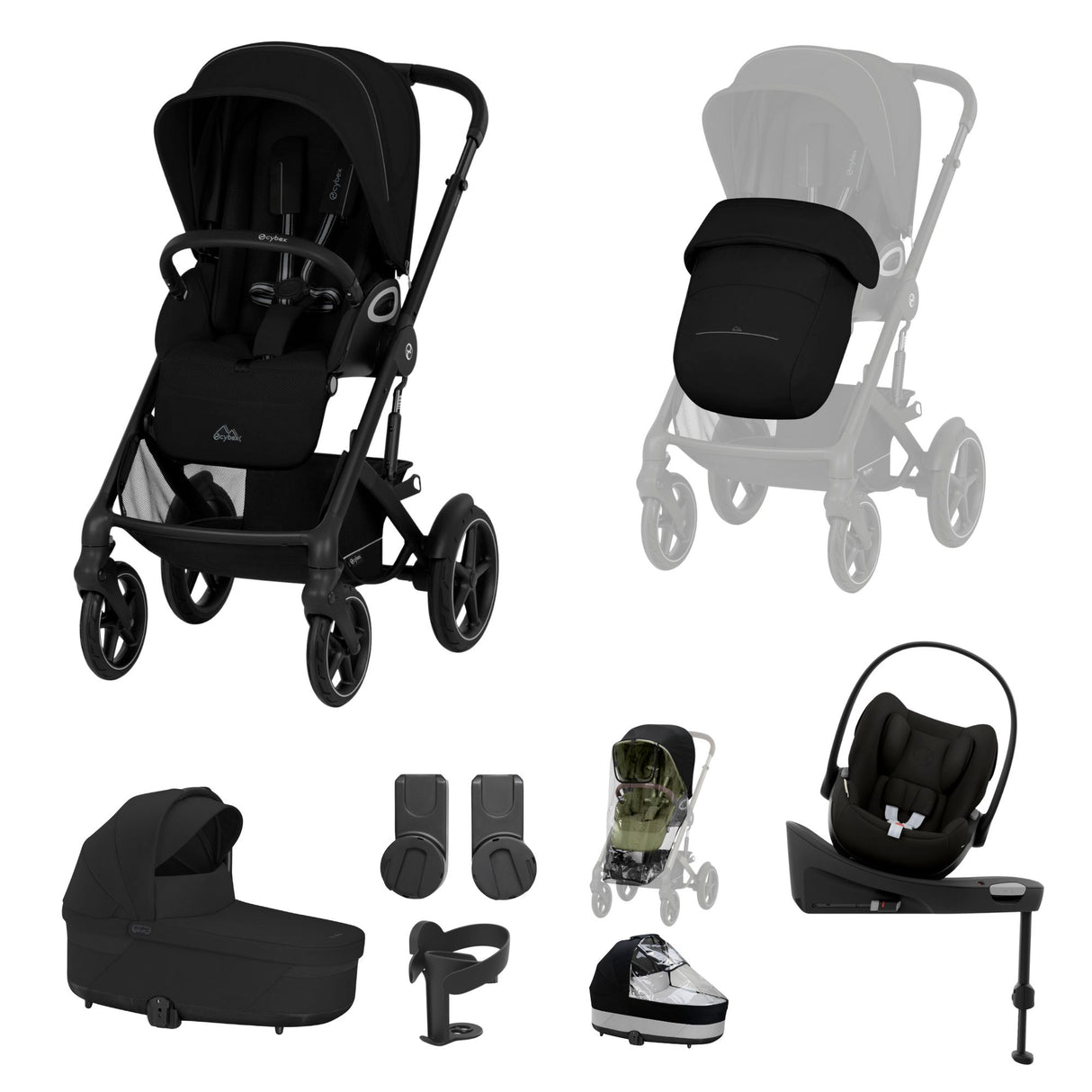 Cybex Talos S Lux Newborn Nest Travel System with Cloud G Car Seat & ISOFIX Base - Moon Black