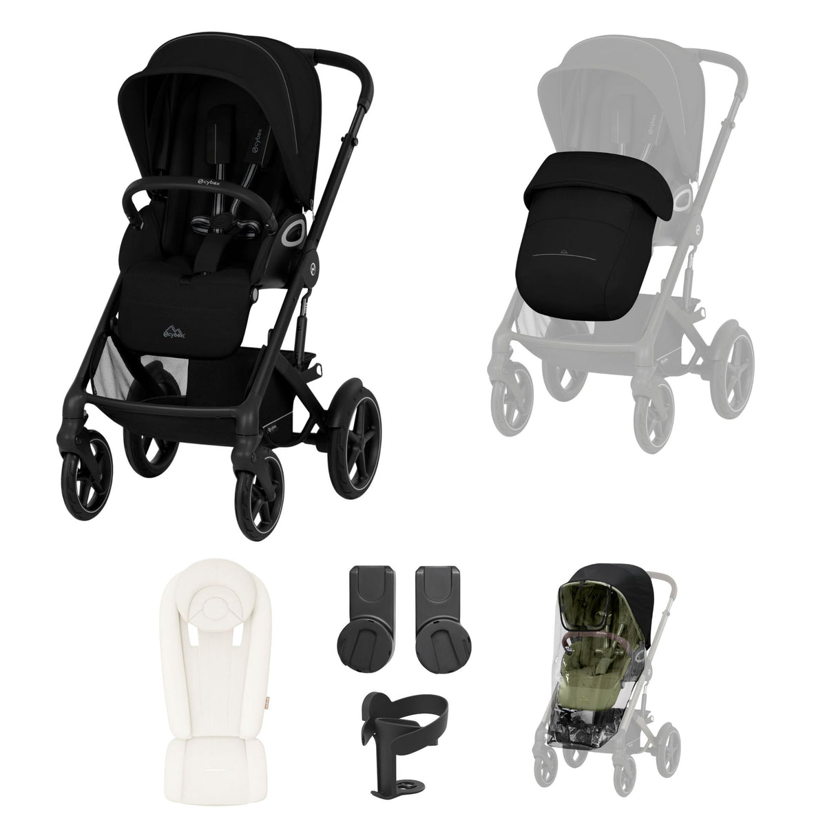 Cybex Talos S Lux Bundle with Newborn Nest & Accessories - Moon Black