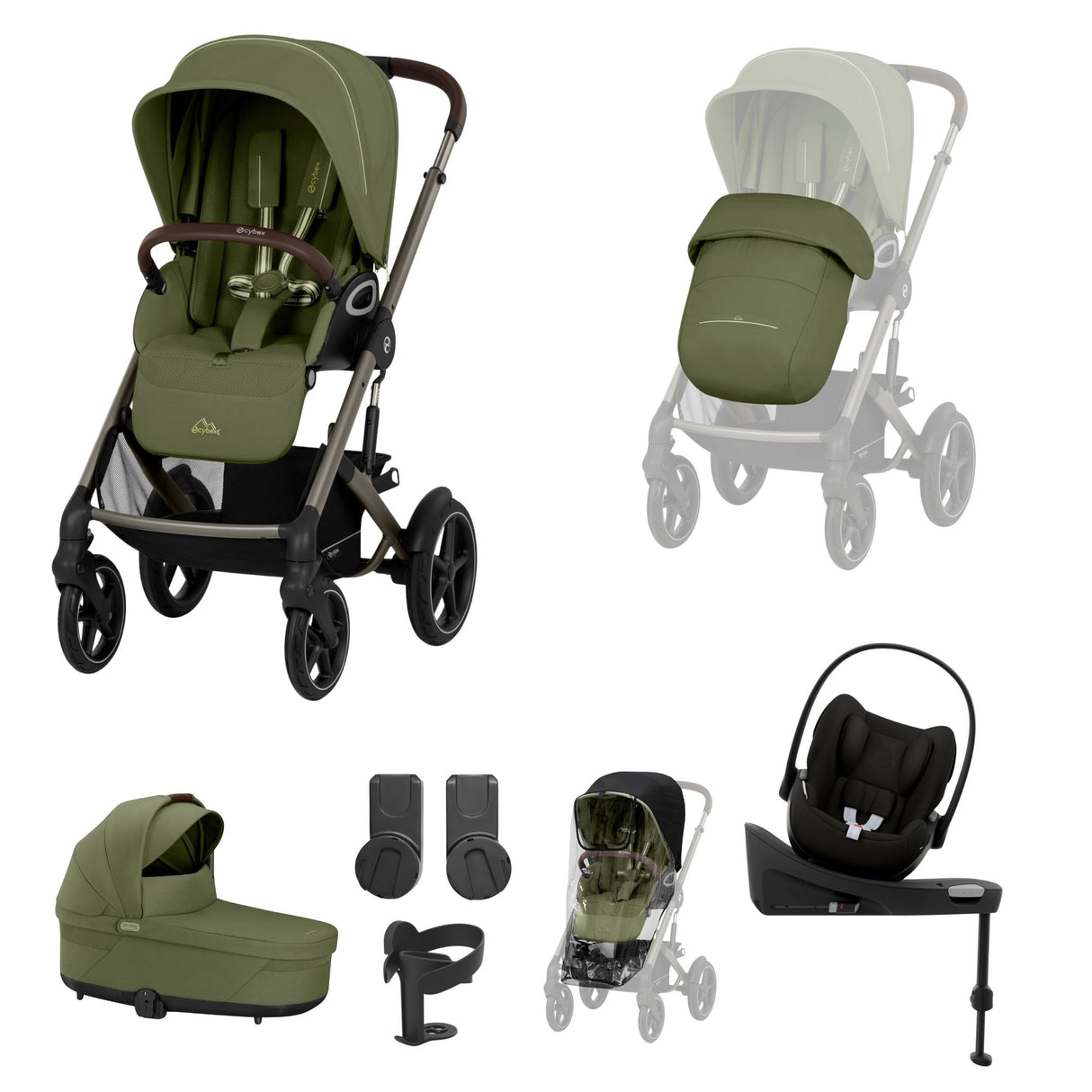 Cybex Talos S Lux Carrycot Travel System with Cloud G Car Seat & ISOFIX Base - Moss Green