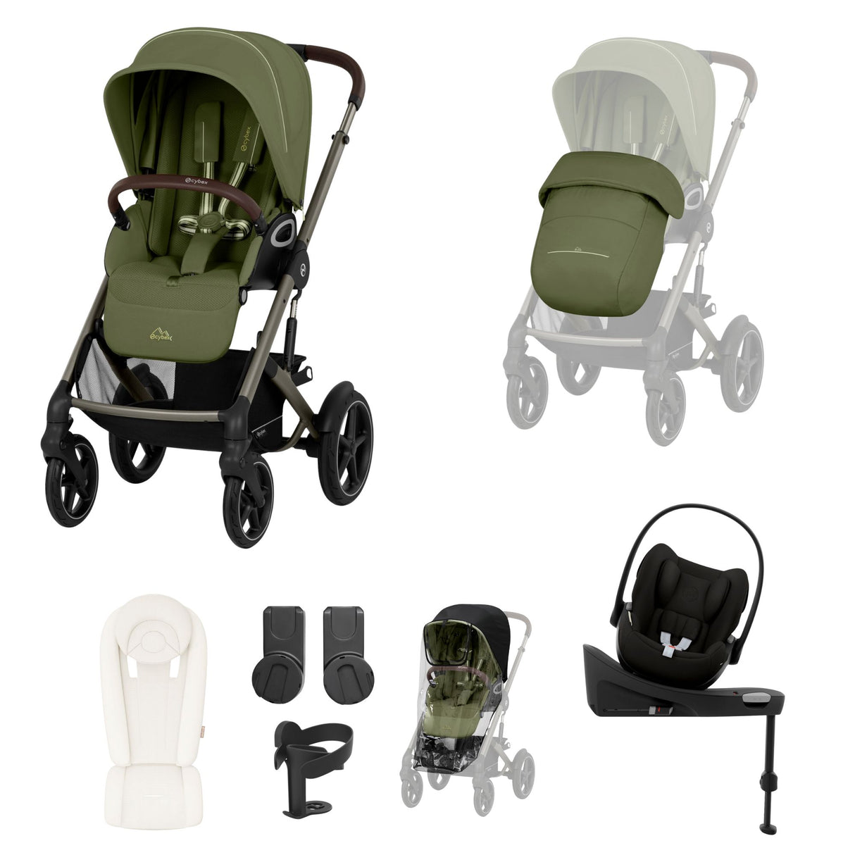 Cybex Talos S Lux Newborn Nest Travel System with Cloud G Car Seat & ISOFIX Base - Moss Green
