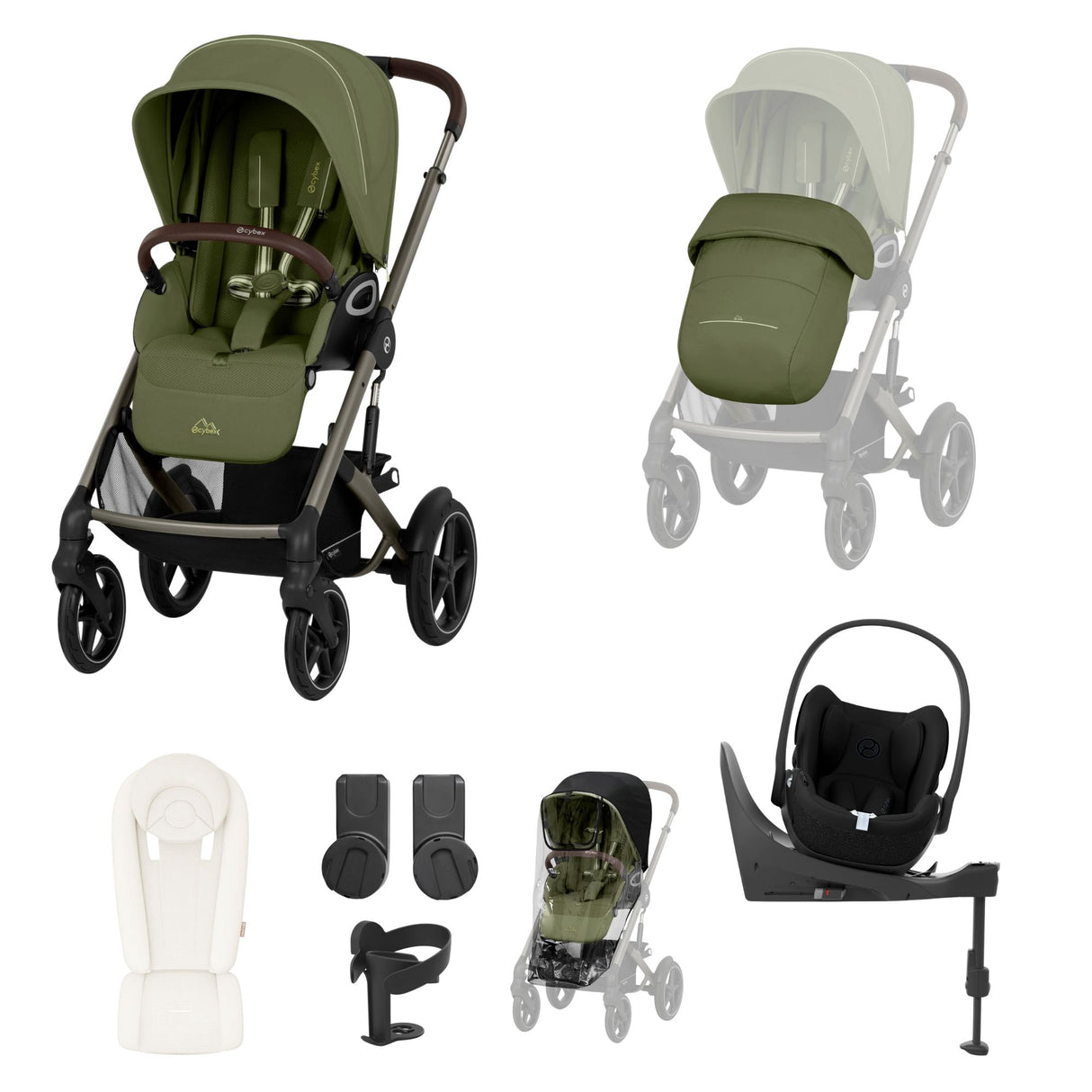 Cybex Talos S Lux Newborn Nest Travel System with Cloud T Car Seat & ISOFIX Base - Moss Green