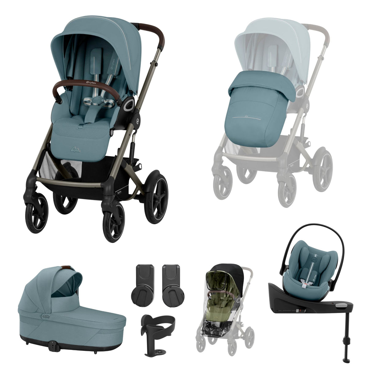 Cybex Talos S Lux Carrycot Travel System with Cloud G Car Seat & ISOFIX Base - Stormy Blue