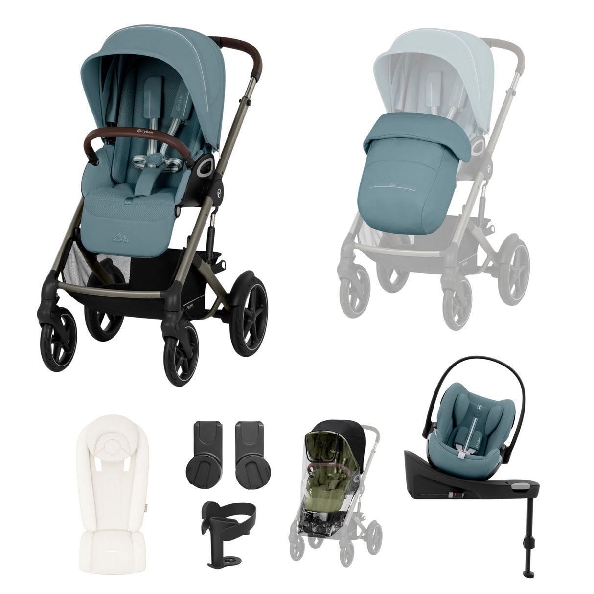 Cybex Talos S Lux Newborn Nest Travel System with Cloud G Car Seat & ISOFIX Base - Stormy Blue