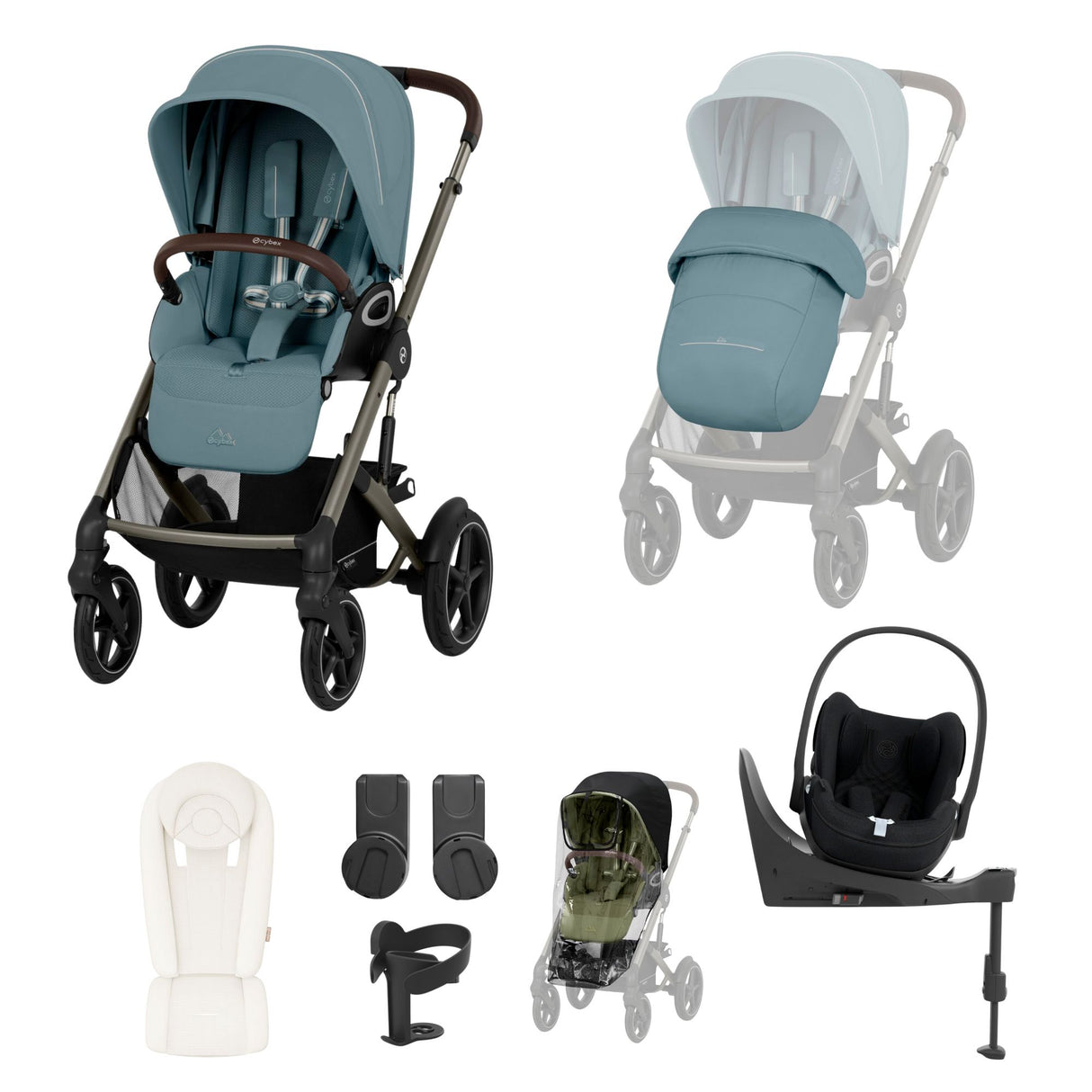 Cybex Talos S Lux Newborn Nest Travel System with Cloud T Car Seat & ISOFIX Base - Stormy Blue